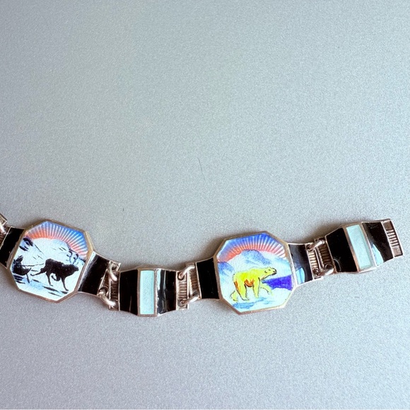 BERNARD MELDAHL ENAMEL GUILLOCHE VINTAGE NORWEGIAN STERLING SILVER BRACE… - Picture 3 of 9